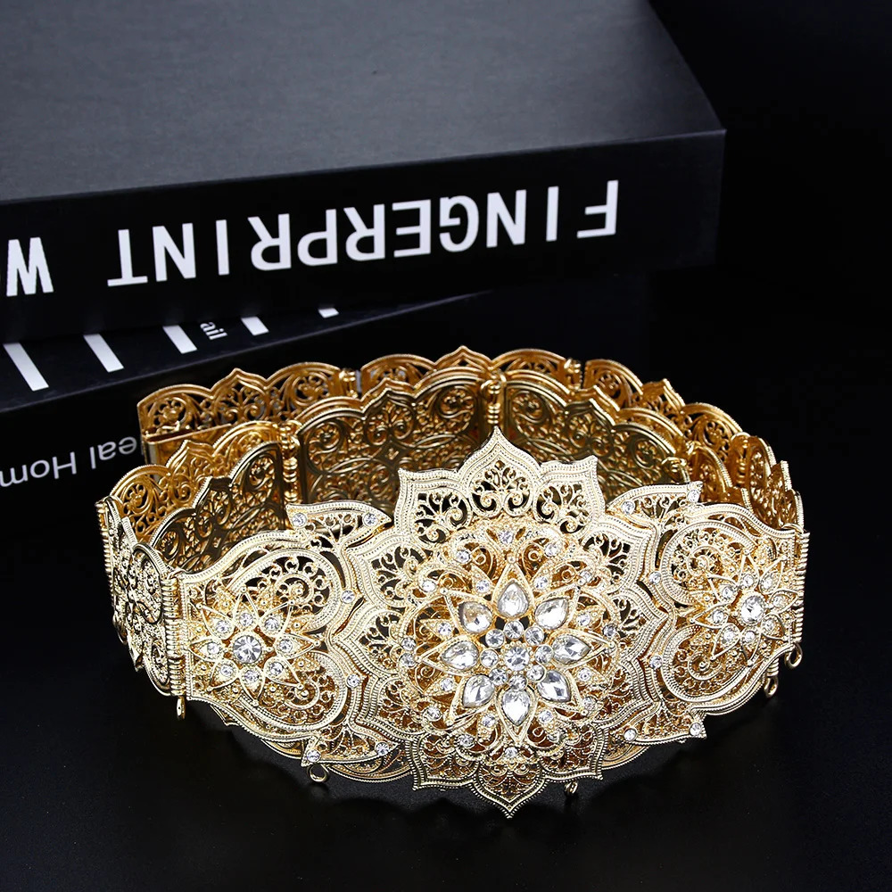 Sunspicems Gold Color Moroccan Caftan Belt For Women Dress Waist Chain Belt Arabic Bride Wedding Jewelry Robe Sash Body Chain 241107
