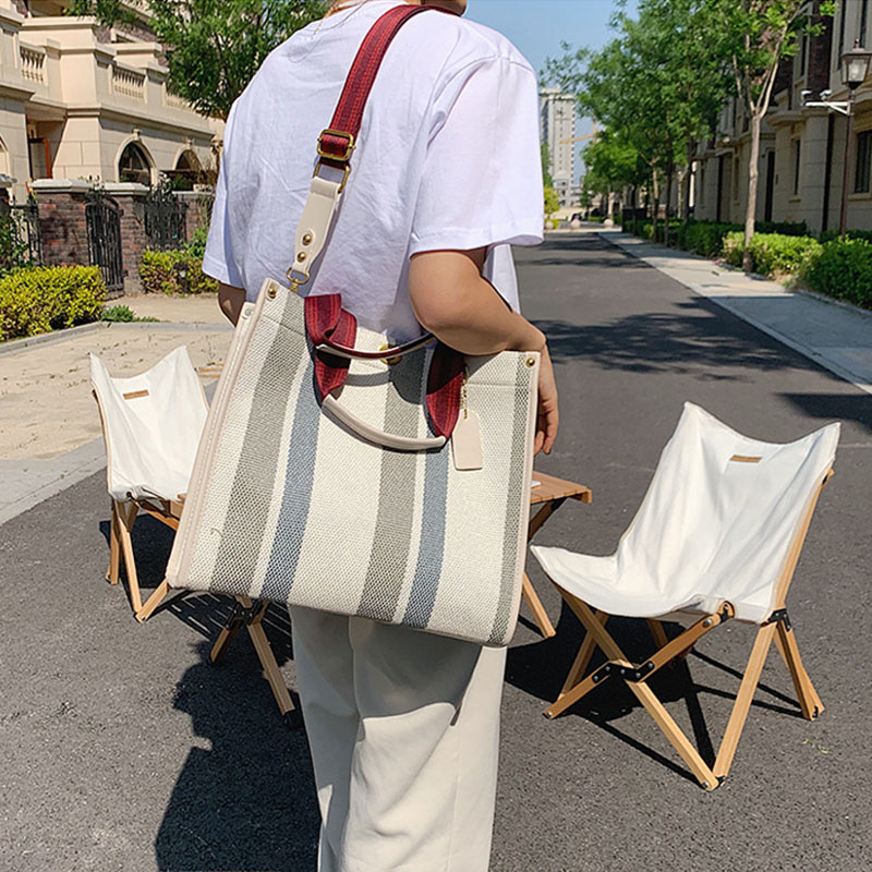 BXWJ Canvas Stripe Tote Bag Vintage Shoulder Crossbody Bags Large Small Size Versatile Women's Handbags Shopping Storage Handbag