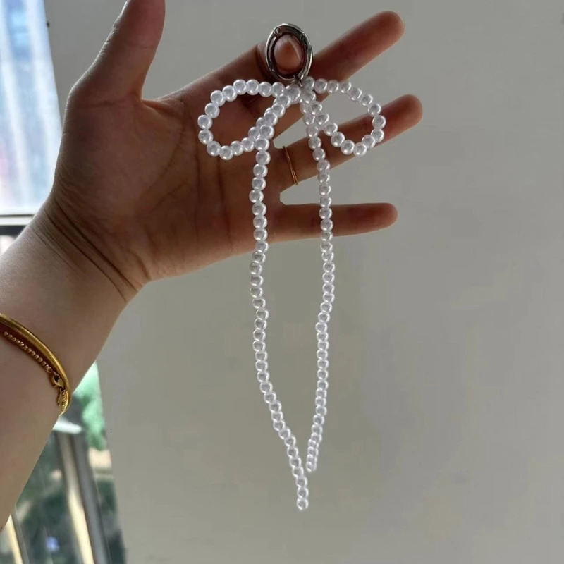 Pearl Bow Knot Keychain Pendant Handmade Phone Charm Keyring Fashion Longbow Decoration Backpack Phone and Bag 241107