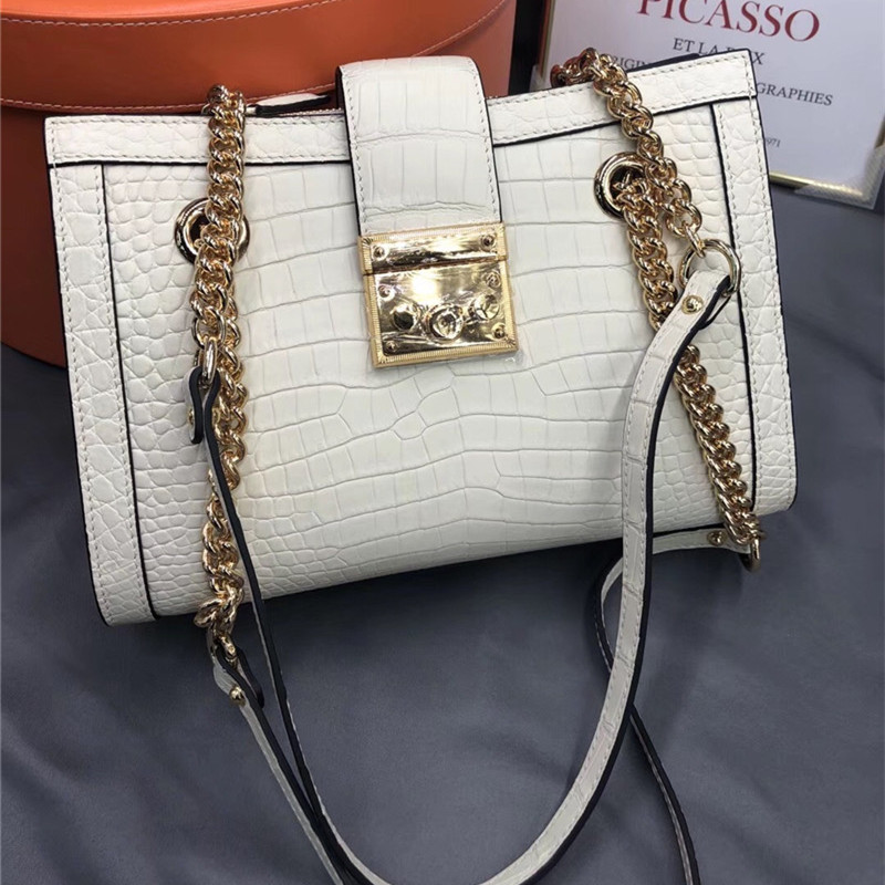 Fancy Genuine Crocodile Belly Skin Female Small Gray Blue Purse Women Flap Bag Exotic Alligator Leather Lady Single Shoulder Bag