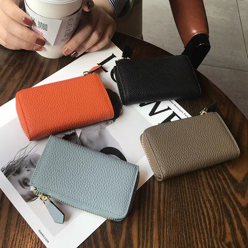 High Grade Delicate Small Key Wallet Women's Large Capacity Leather Household Change Key Card Bag Two In One Storage Purse