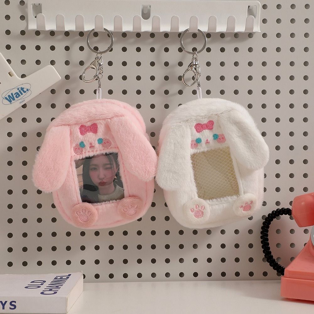 With Keychain Photocard Holder Multi-function Plush Bear Dog Pig Rabbit Tiger Zero Wallet With Zipper Visual Card Wallet Gift