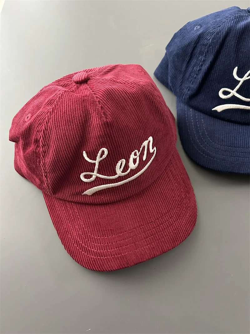 ly arrived Leon Embroidery Corduroy mens hat snap button hat open top baseball cap casual #798 241107