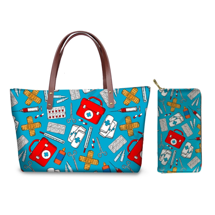 Cartoon Medical Tools Design Ladies Hand Bags New Fashion Cute Caual Handbags Purses Set Large Capacity Beachbags For Custom
