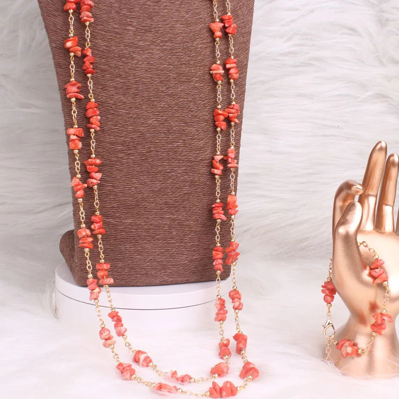 4 pieces of Nigerian coral bead necklace womens bridal jewelry set wedding long n 3 pieces 241106