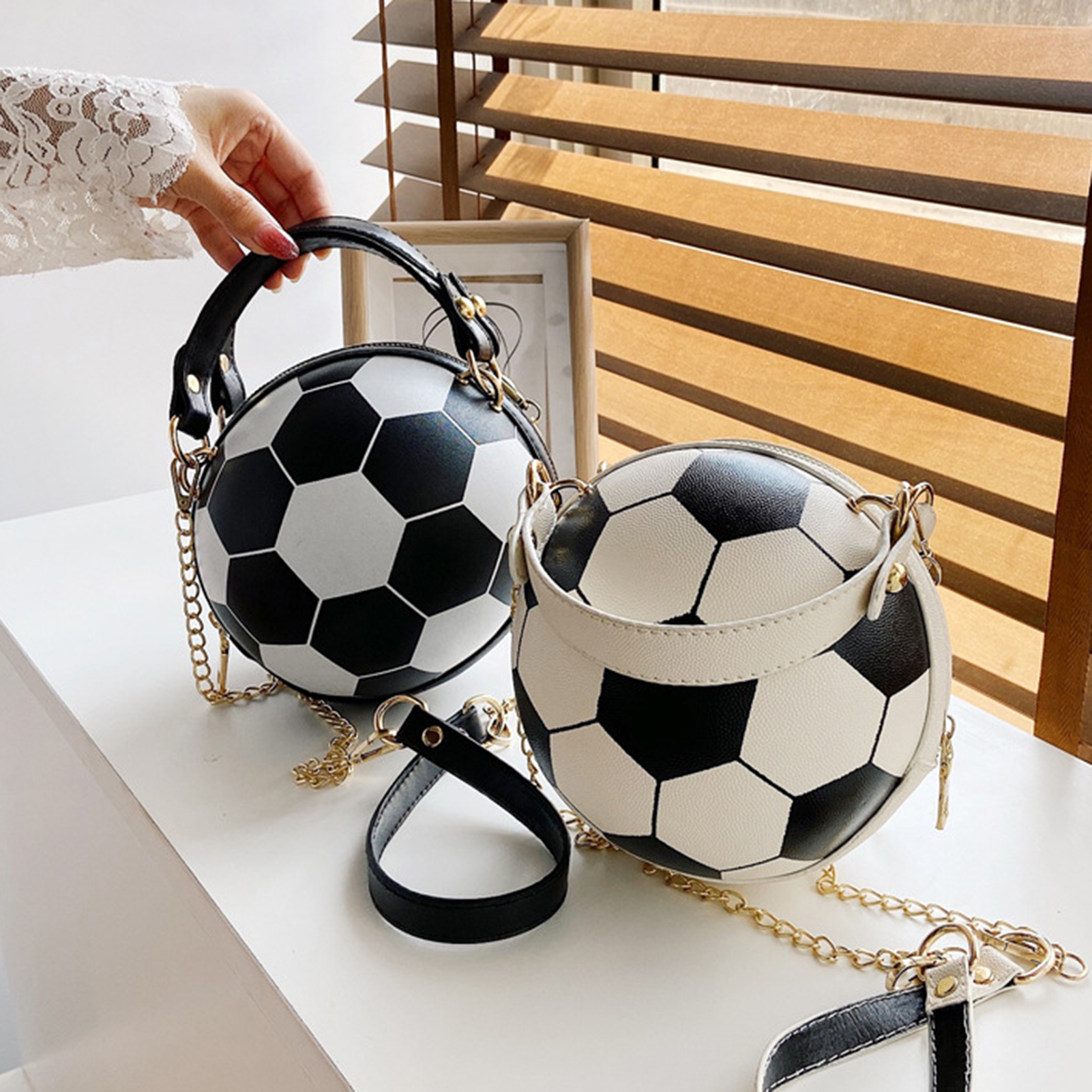 Women Ball Handbag Round Basketball Football Party Dress Faux Leather Crossbody Girls Coin Purse Shoulder Bag