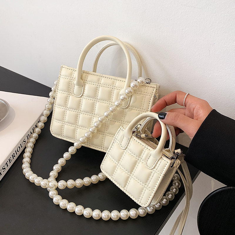 2021 New Women's Mini Square Bag Pearl Crossbody Bag Chain Handbag Fashion Shoulder Messenger Lipstick Bag Casual Women's Bags