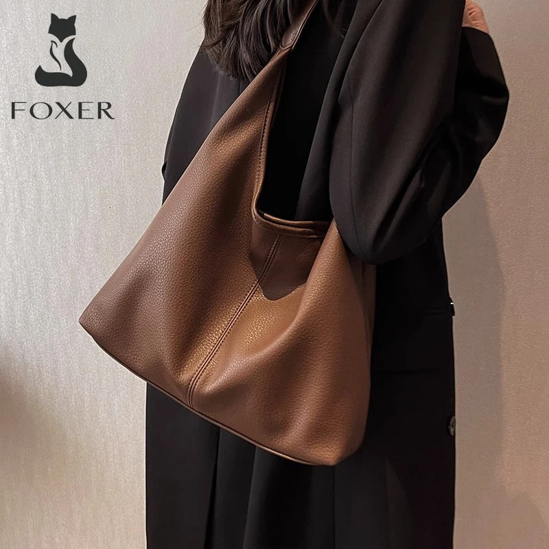 FOXER Minimalist Winter Split Leather Womens Underwear Handbag Cowboy Handbag Womens Large Casual Stray Shoulder Bag Christmas Gift 241107