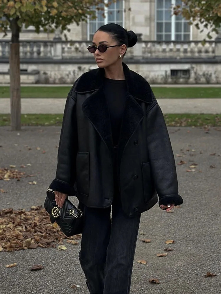 Woman Faux Fur Fleece Vintage Jacket Long Sleeve Single Breasted Casual Coat 2024 Ladies Female Warm Autumn High Street Outwear 241107