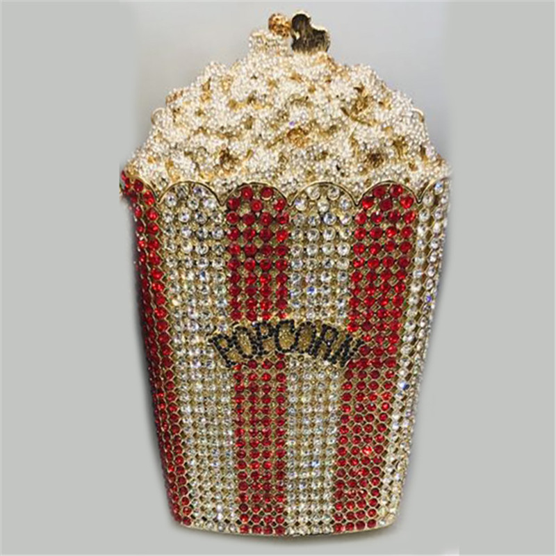 Latest Design Popcorn Clutch Handbag Bridal Wedding Party Purse Crystal Wedding Purse and Handbag Exquisite Chain Shoulder Bag