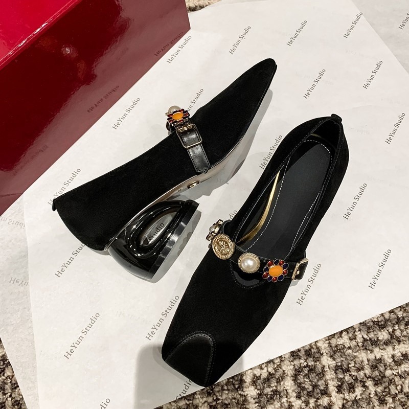 Designer Pearl Buckle Mary Jane Shoes for Women Elegant French Style Exquisite Footwear Black, Red, Brown | Free Shipping 793f