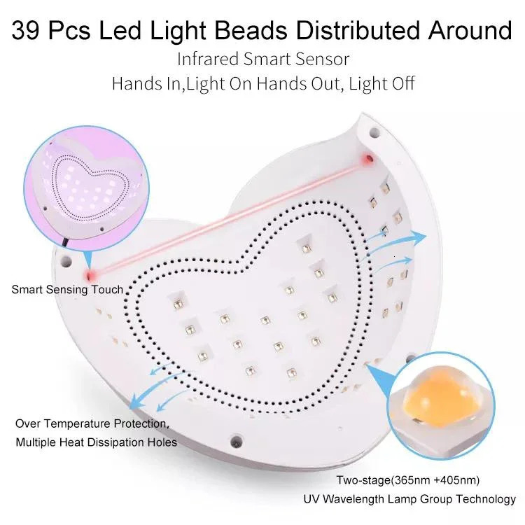 LED Professional Salon Pink Heart Shape UV Nail Lamp Electric Nail Drill 35000 Rpm File Polish Machine Kit Set 241106