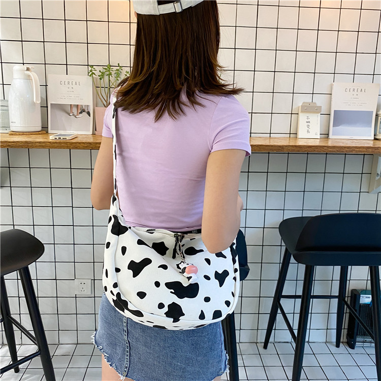 Japanese Harajuku Cow Canvas Underarm Bag Female 2021 Korea Wild Kawaii Cute Student One-Shoulder Messenger Bag