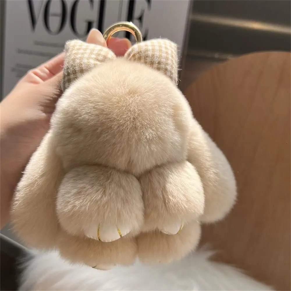 Hair Bow Rabbit Fur Keychain Cute Fluffy Rabbit Keychain Bag Charm Alloy Ring Plush Rabbit Keychain Jewelry Gift 241107