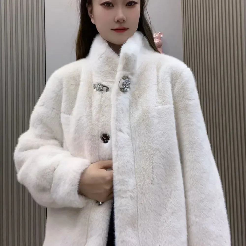 Womens mink coat single chest jacket thick and warm womens clothing high quality O-neck winter 241107