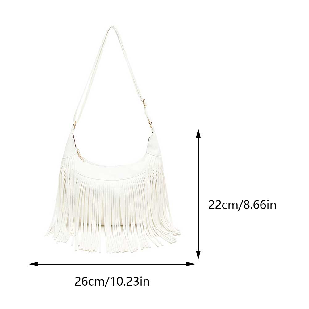 PU Fashion Crossbody Bag Large Capacity Women Tassels Shoulder Bag Minimalist Fringe Hobo Bag Solid Color for Party Vacation