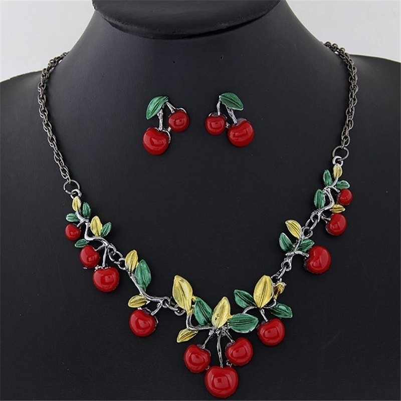 Ahmed Jewelry Fashion Beautiful Cherry Maxi Necklace with Earrings Jewelry Set for Women N129 241106
