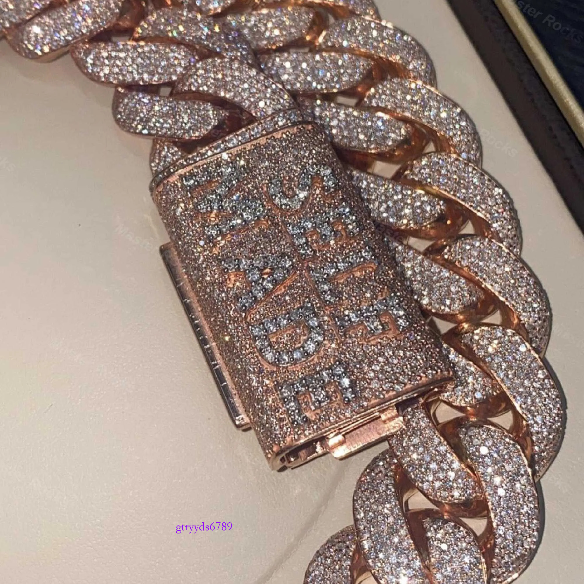 Sier Necklace Rose Gold 24mm Vvs Moissanite Heavy Duty Miami Cuban Chain Hip Hop Street Punk Men Women Jewelry