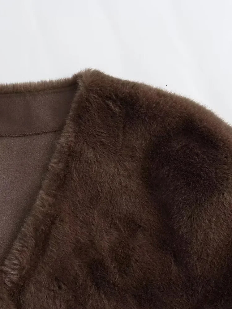 Winter Simulated Mink Velvet Lace Waist Fur Coat V-neck Temperature Friendly Womens Fur Coat 241107