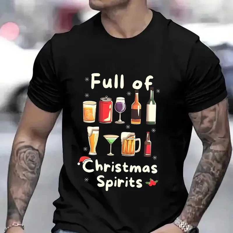Funny Christmas Party T-shirt Full of Christmas Spirits Tees Merry Xmas Drinking Gift for Men Clothing Casual Short sleeved Top X241107