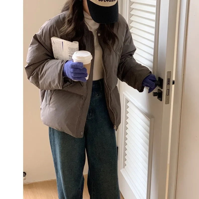 Womens jacket white down fashionable stand collar solid windproof duck down womens down jacket winter brown short 241107