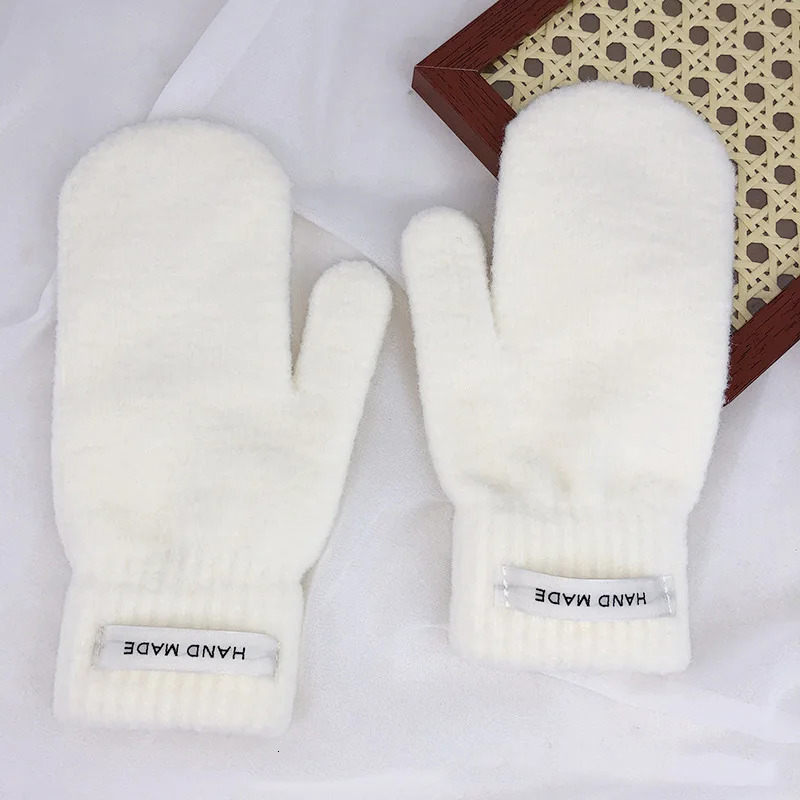 Korean solid color mens wool knitted gloves womens winter warm outdoor cycling full finger cold proof driving gloves S160 241107