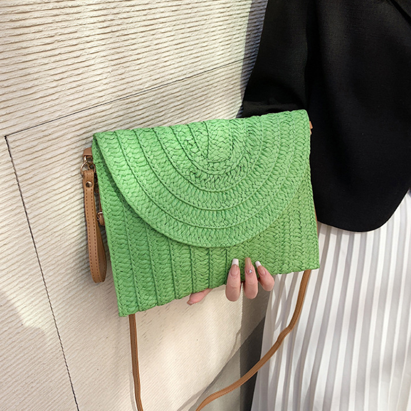 Summer Beach Bags For Women Handmade Straw Envelope Crossbody Bag Purse Braided Shoulder Messenger Bag Vacation Woven Handbag