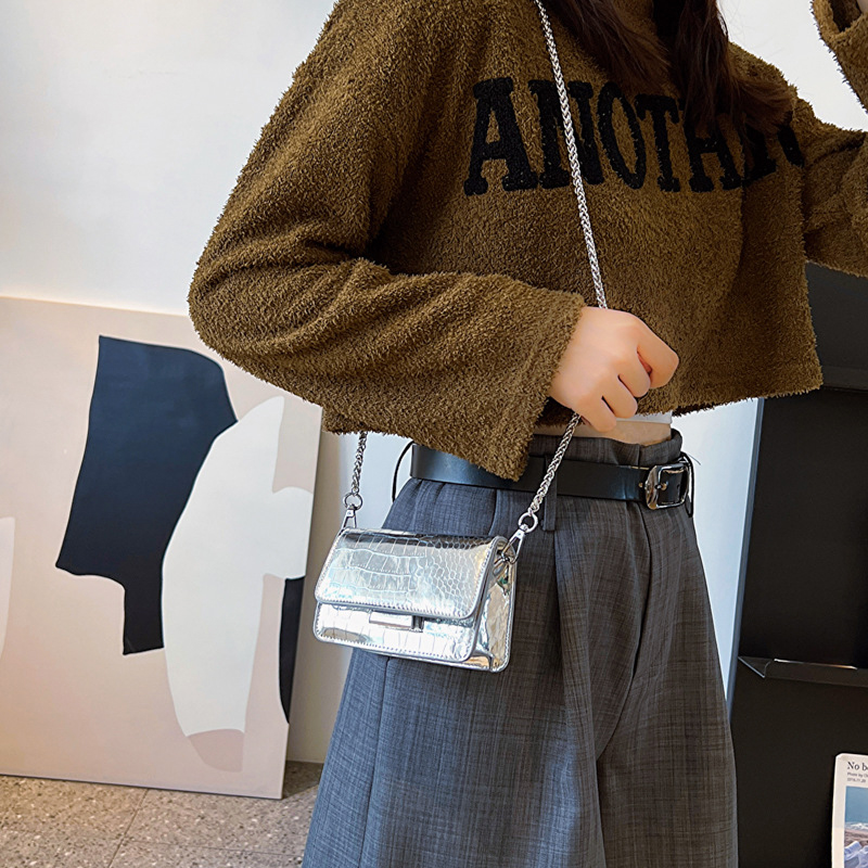 Vintage Women Silver Chic Crossbody Bag Luxury Designer Small Shoulder Bags Fashion Gold Mini Square Cute Pu Leather Handbag