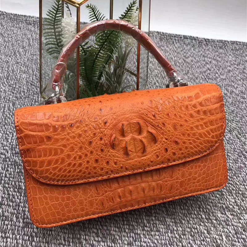 Fashion Genuine Crocodile Leather Women Small Orange Handbag Lady Mini Purse Authentic Alligator Skin Female Cross Shoulder Bag