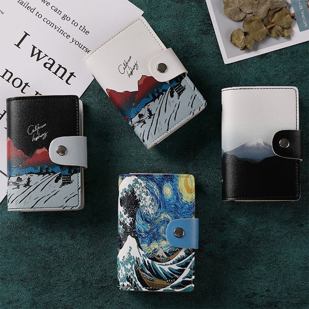 Anti Thief Credit Card Holder Scenery Oil Painting Pu Leather ID Card Holder 24 Card Slots Bus Card Storage Case Universal