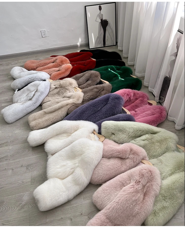 Winter 100% Natural Full Leather Fox Fur Coat Womens V-neck Short Solid Color True Fox Fur Jacket Womens 241107