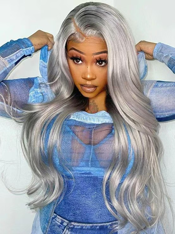 Silver grey straight lace front wig 13x4 hd lace frontal wigs or women ash blonde glueless wig full natural raw brazilian human hair wigs