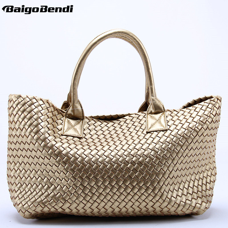 24 Colors Ladies Hight Quality Woven Leather Cross Stitch Hobo Handbag Women Large Bag Casual Tote