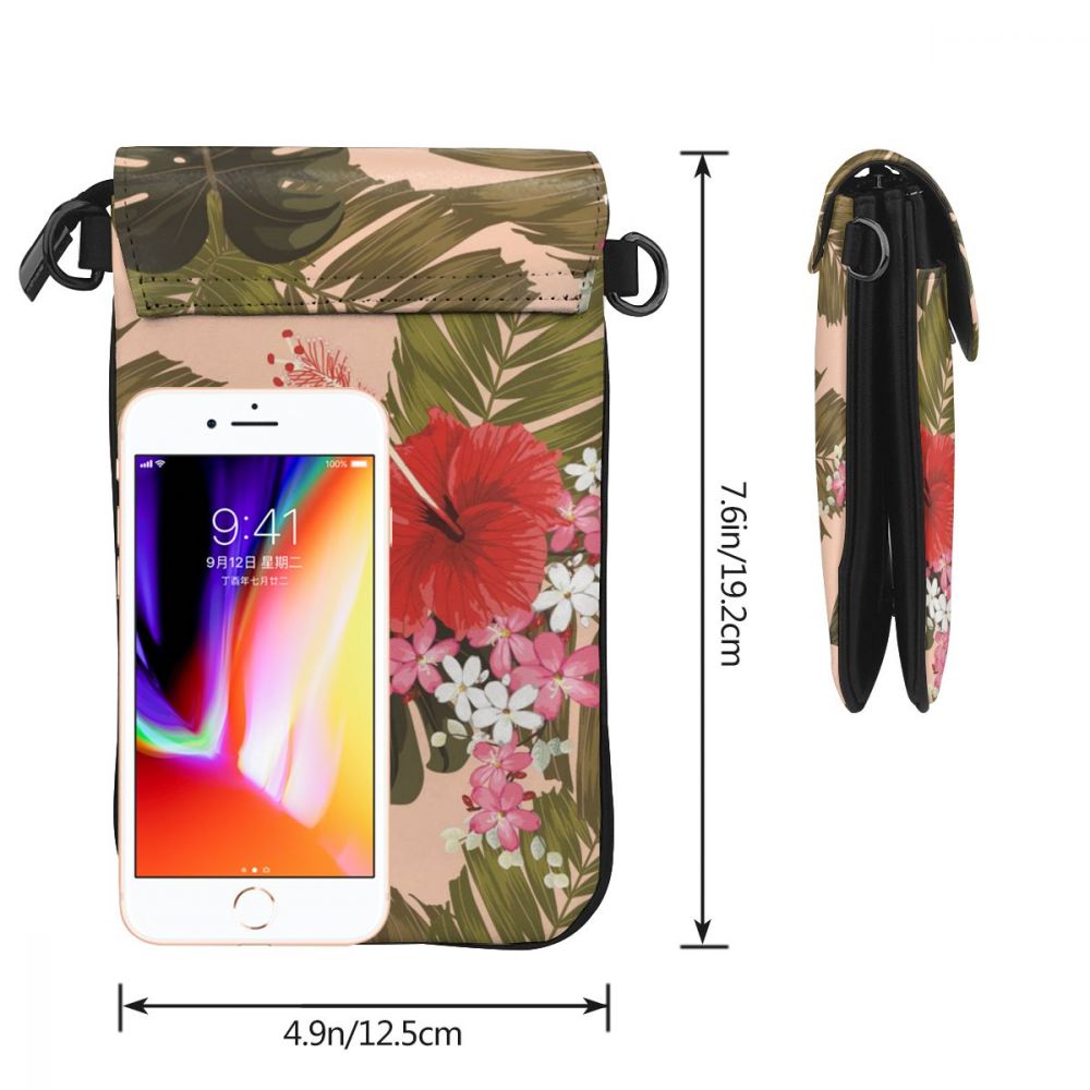 Soft Leather Crossbody Cell Phone Shoulder Bag Palm Leaf Cellphone Bag Daily Use Card Holder Mini Shoulder Bag for Women Wallet