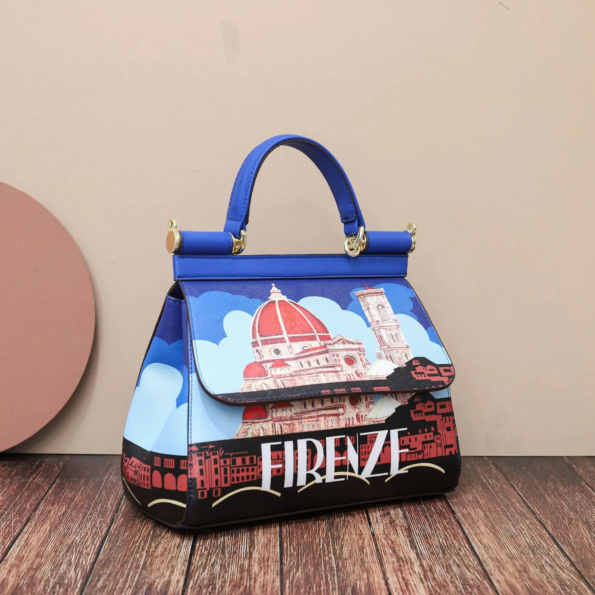 Italian Print Travel Ral Texture Leather Designer Shopping Brand Bag Women's Handbag