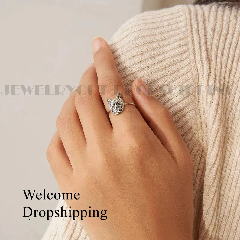 Customized portrait pet po ring cat jewelry personalized pet picture ring pet commemorative jewelry dog lover gift 241106