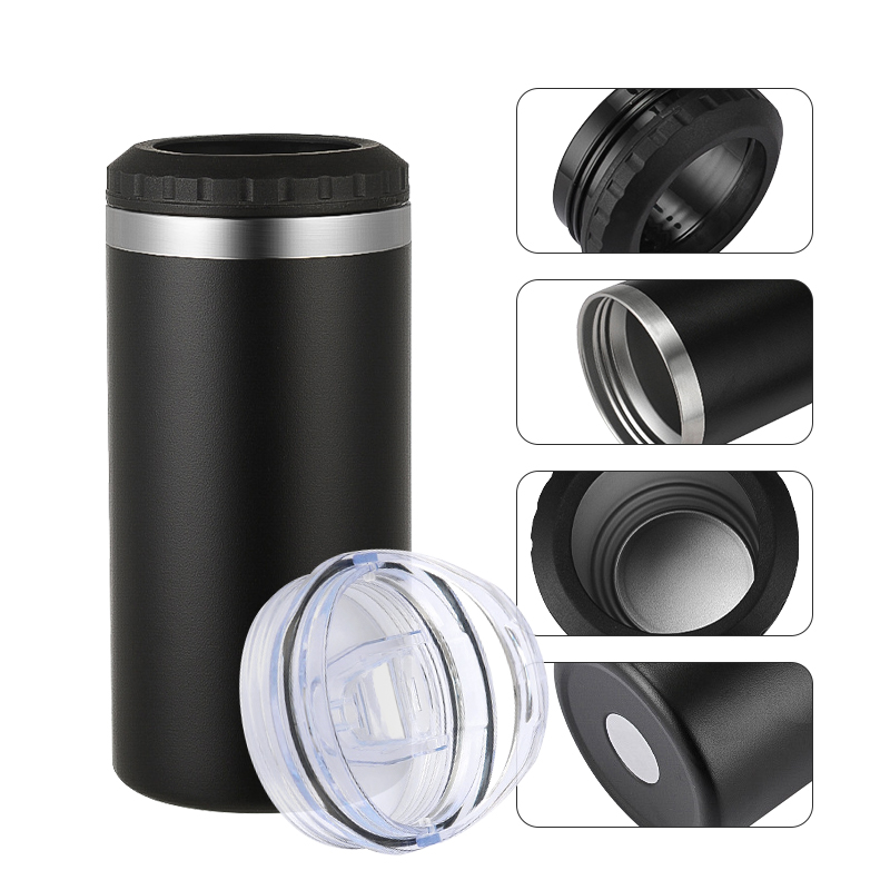 4 in 1 16oz Can Cooler Straight Tumbler Stainless Steel Can Insulator Vacuum Insulated Bottle Cold Insulation Can with 2 lids - view 5
