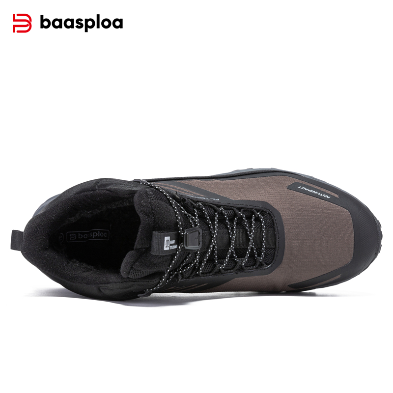Baasploa New Men Hiking Shoes Outdoor Waterproof Resistant Non Slip Sneakers Male Casual Lightweight Plush Warm Walking Shoes