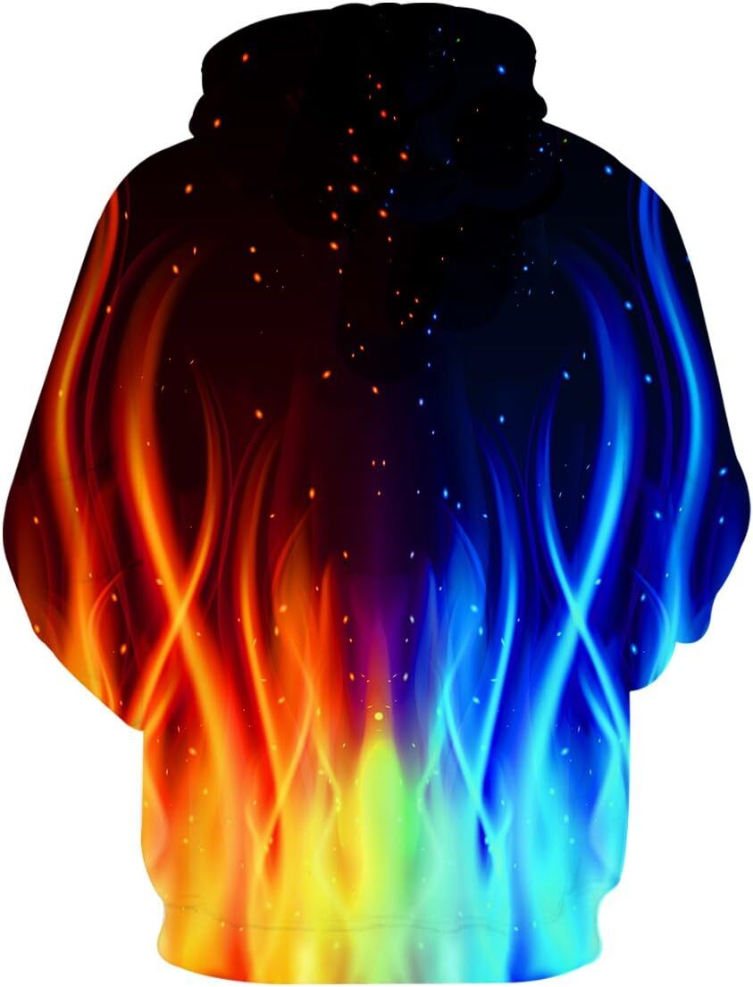 Hoodie for Mens Womens Unisex Graphic Print Hoodies 3D Colorful Novelty Design Long Sleeve Sweaters with Pocket Graphic Cool colored flame pattern