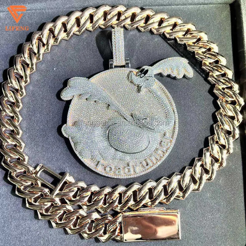 Fashion Design Solid Sier Gra Moissanite 18mm 20mm Wide Iced Out Pendant Necklace Cuban k Chain for Rapper