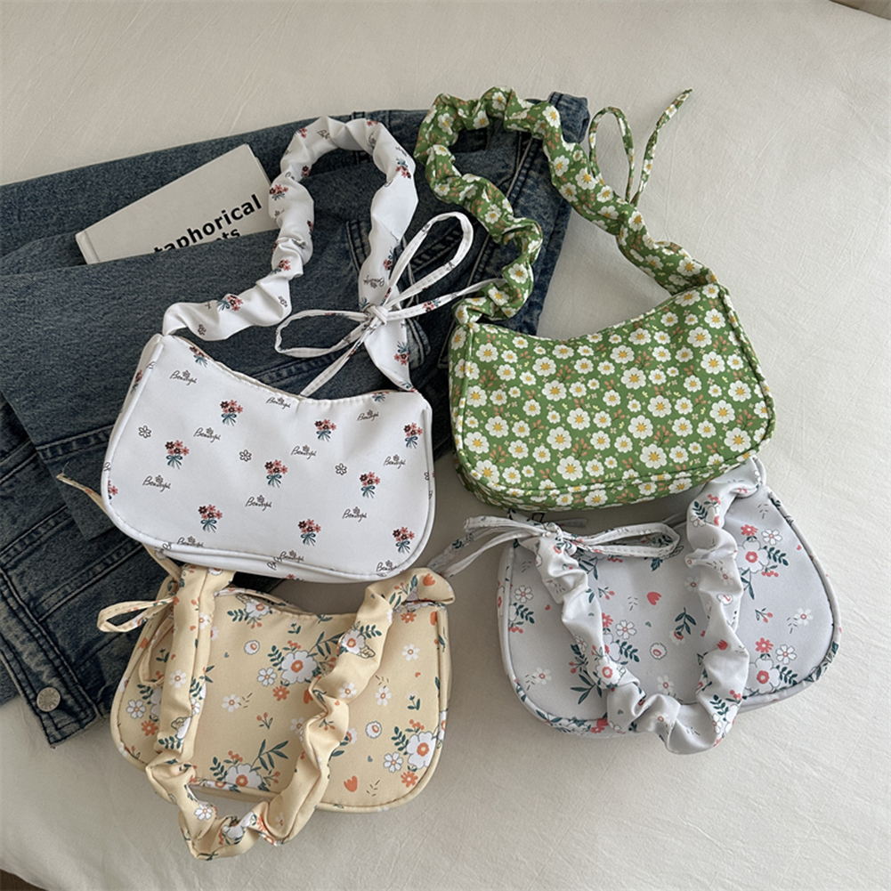 Summer Floral Tote Handbag Fashion Ruched Clutch Purse Designer Shoulder Purse with Zipper Closure for Women and Girls