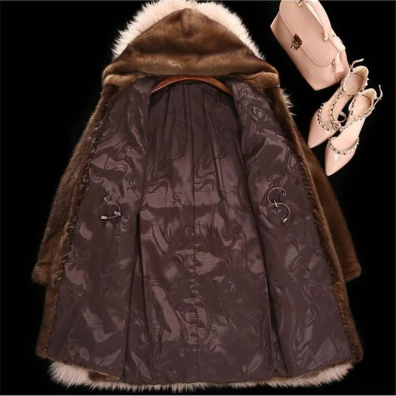 Expert made mink coat for women mid length winter hooded top for women thick brown mink coat 5XL 6XL H556 241107