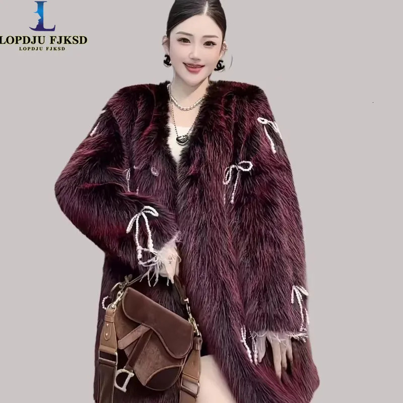 Womens faux mink coat covered with button down jacket thick warm clothing high-quality fur collar autumn and winter 241107