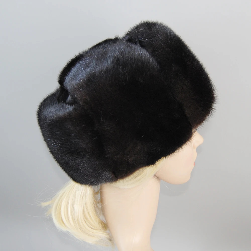 Winter Neutral Genuine Mink Bomber Hat Genuine Marten Head Warm Black/Brown Hat 241106