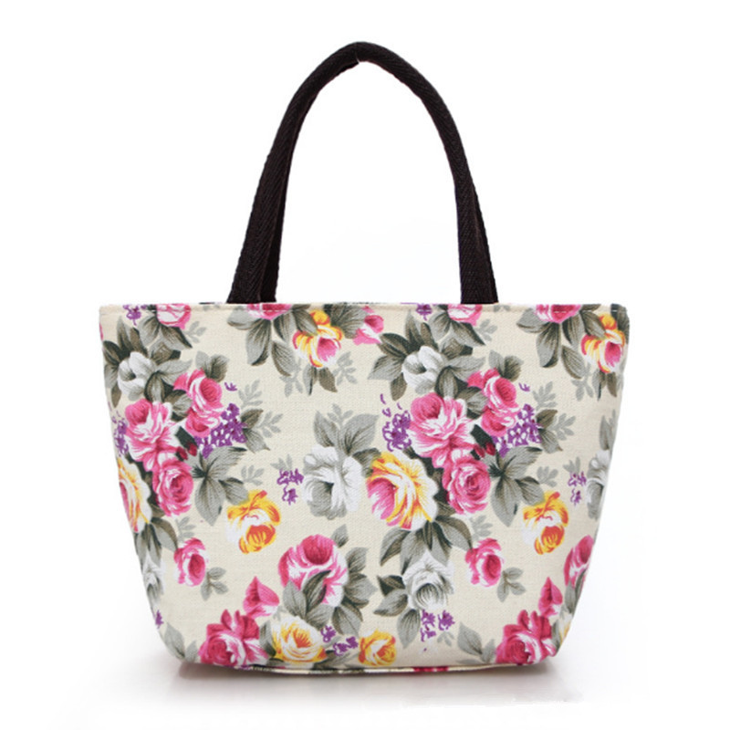 Mini Waterproof Women Handbag Canvas Portable Flower Print Shoulder Bags Female Travel Shopping Bags Mummy Tote Beach Bag