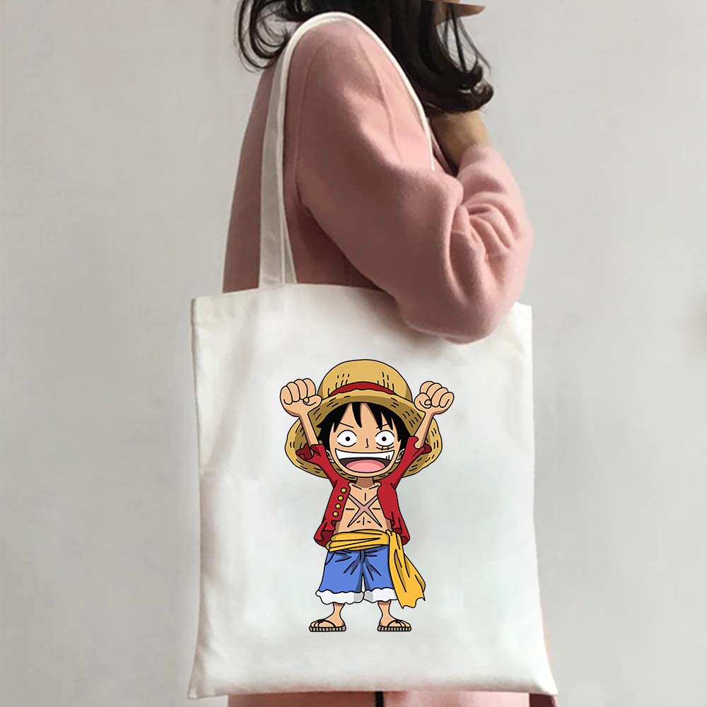 Anime One Piece Monkey Cute Luffy Zoro Tote Bags Shopping Canvas Bag Large Capacity Beach Bag Reusable Shopper Handbags
