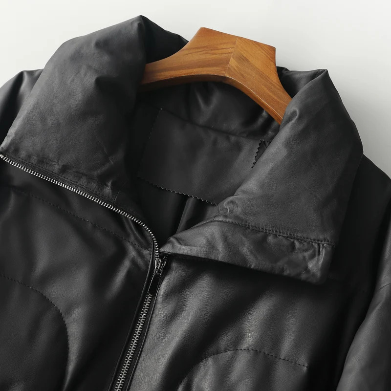 Womens genuine leather down jacket winter down collar brushed thick warm foam outer womens sheepskin coat 241107