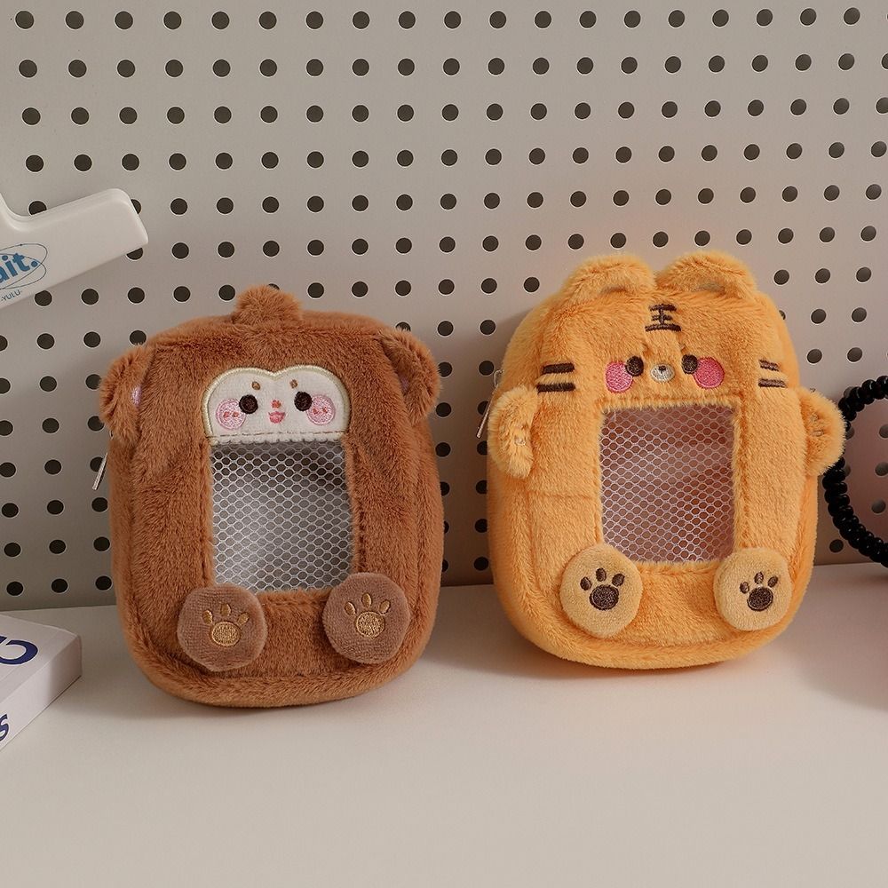 With Keychain Photocard Holder Multi-function Plush Bear Dog Pig Rabbit Tiger Zero Wallet With Zipper Visual Card Wallet Gift