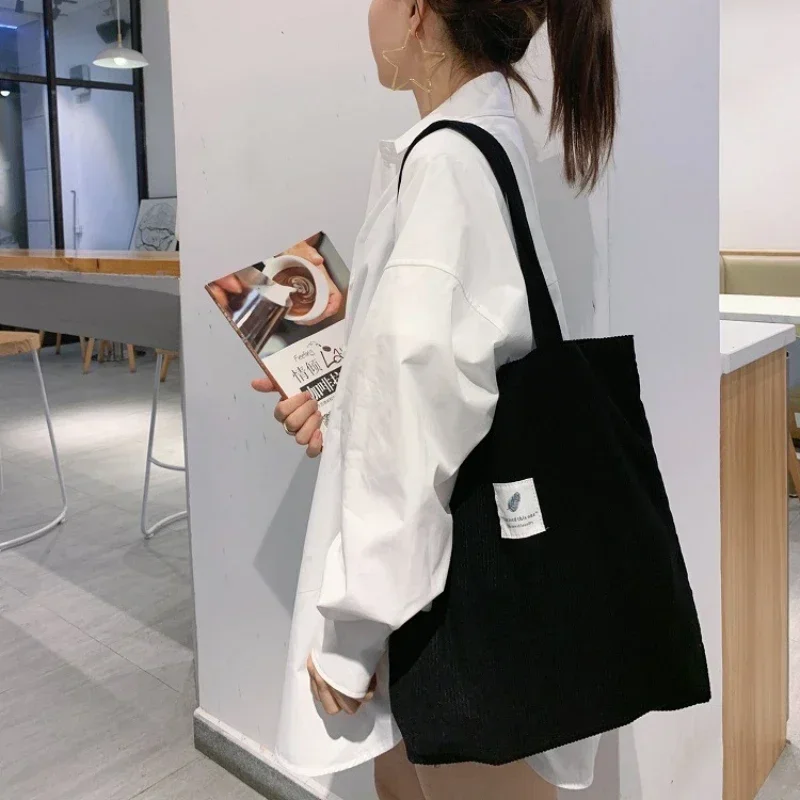 Corduroy Totes Book Phone Storage Bags Women Shoulder Bag Female Soft Environmental Reusable Girls Handbag Shopper Shopping case