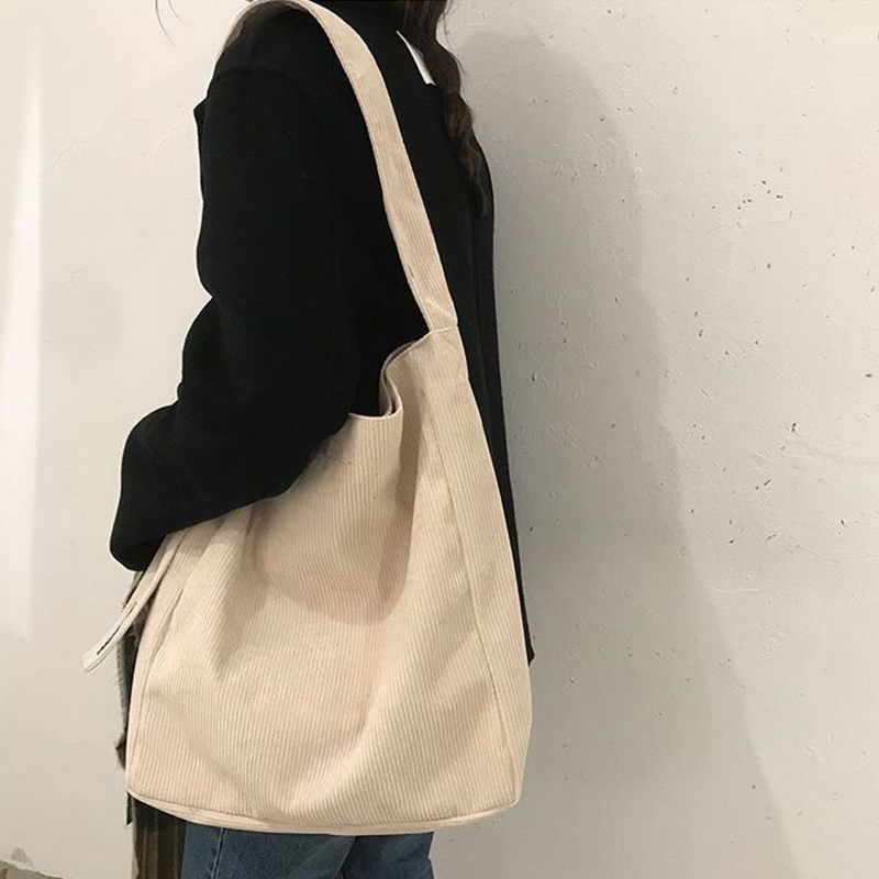 Retro Multifunctional Shoulder Bag Large Capacity Corduroy Shoulder Bag Fashion Portable Travel Canvas Bag